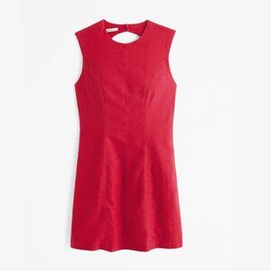 Linen-Blend Shell Mini Red Dress